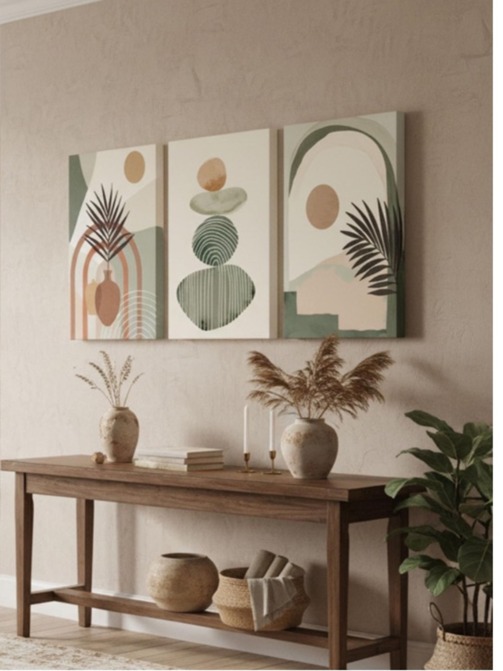 NEW Set of 3 Boho Abstract Canvas Art Prints 16x12) each